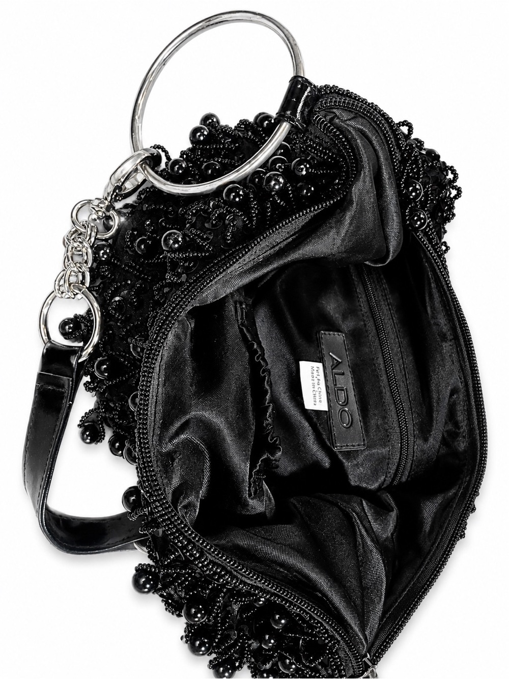 ALDO Vintage Black Beaded Sequin Evening Shoulder Bag Y2K Party Glam Clutch - Picture 9 of 12